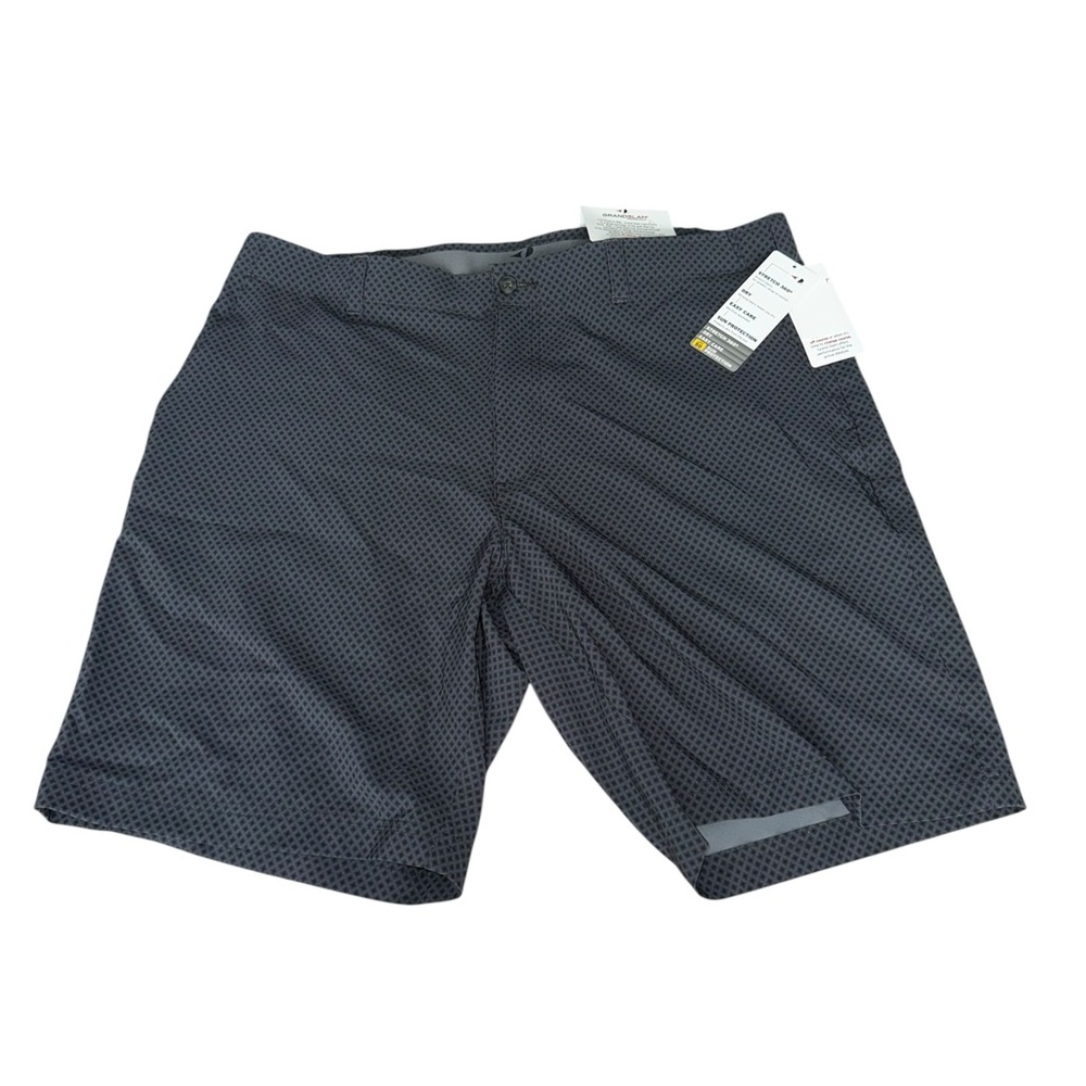 Grand Slam Men's Black & Gray Diamond Patterned Shorts Size 38 NWT